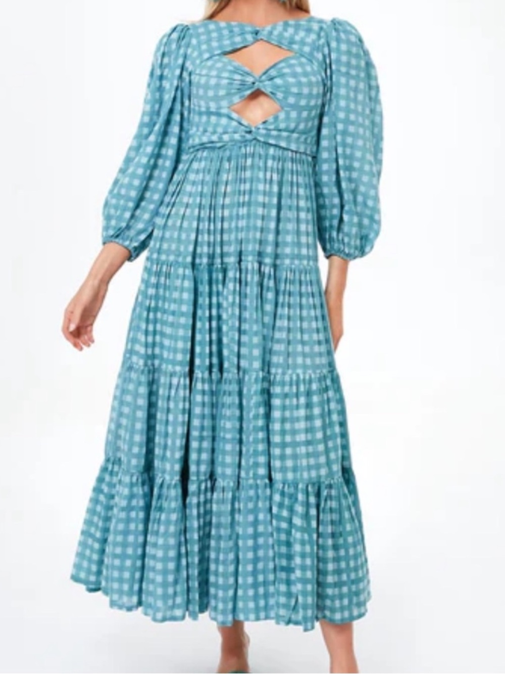 NWT Innika Choo Aquifer Gingham Twist Bust Maxi Dress